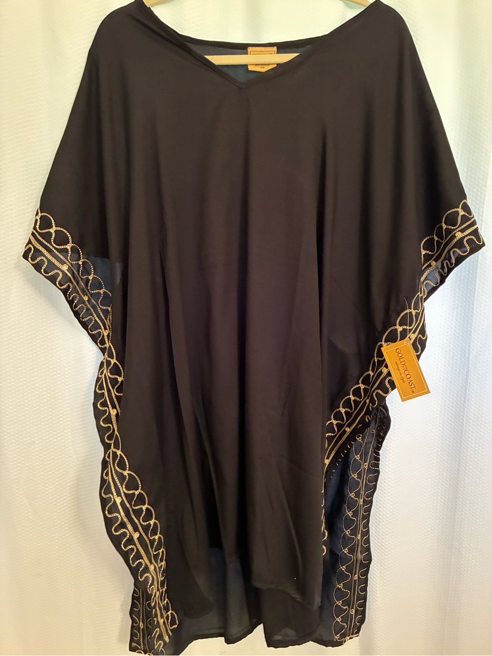 Gold Coast Black Embroidered V‑Neck Swim Coverup